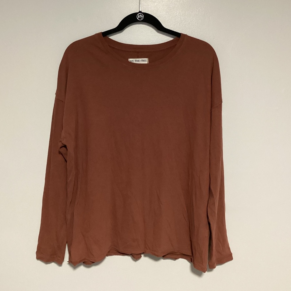 We The Free T-Shirt Women Top Long Sleeves Size S Orange Fall Round Neck